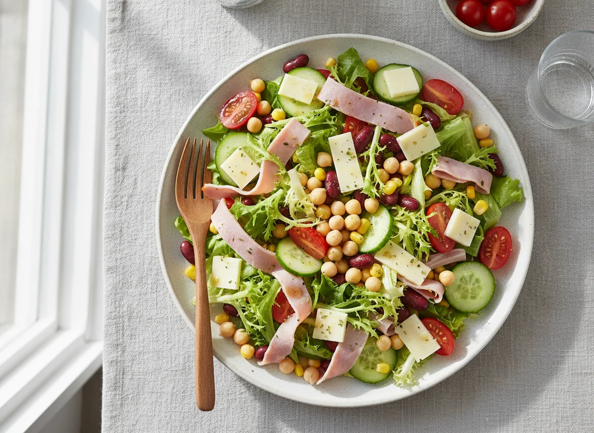Mixed Bean and Ham Salad with Emmental Cheese photo