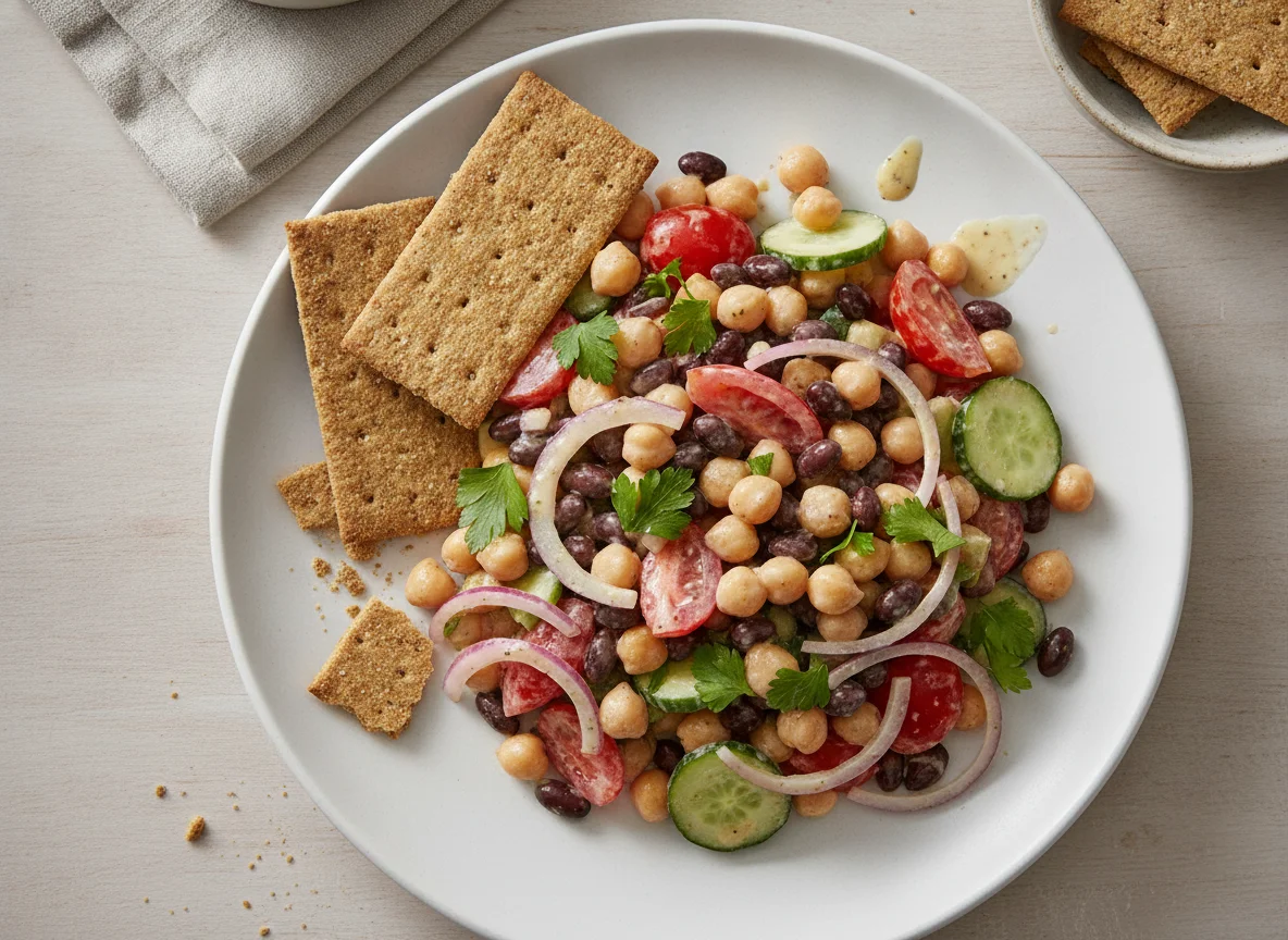 Mixed Bean and Vegetable Salad with Crackers photo