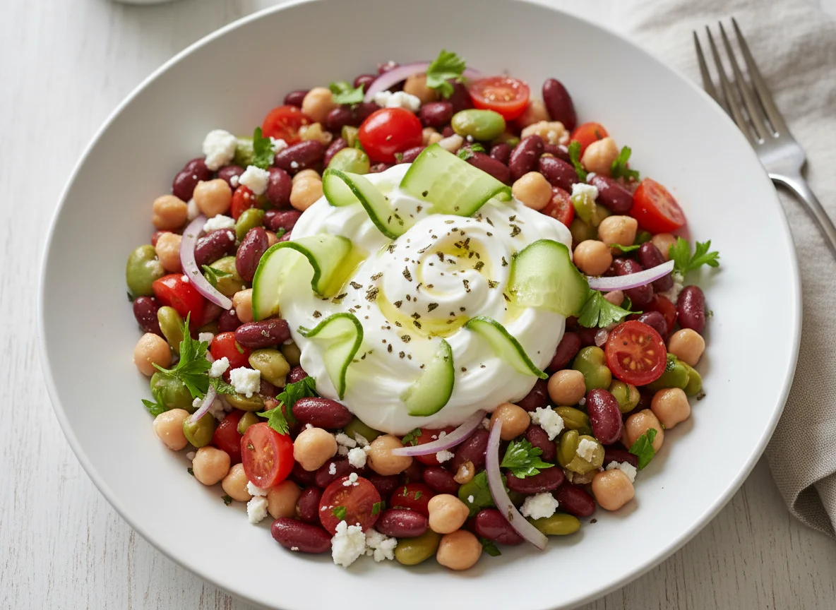 Mixed Bean Salad with Yogurt and Cucumber photo