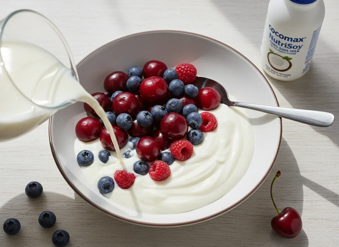 Mixed Berries with Greek Yogurt and Soya Milk photo