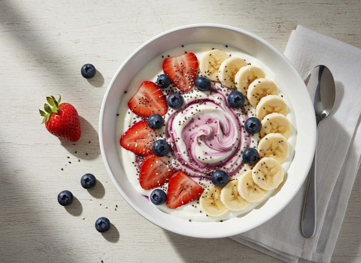 Mixed Berry and Banana Yogurt Bowl photo