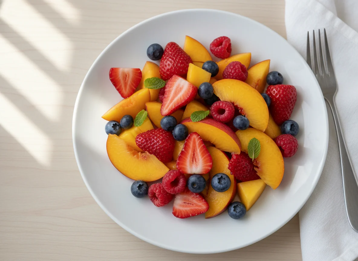 Mixed Berry and Peach Fruit Salad photo