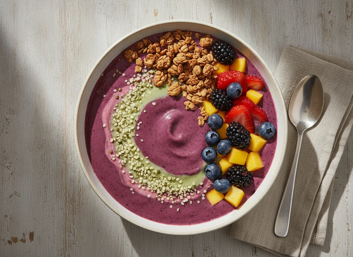 Mixed Berry Smoothie Bowl with Granola and Hemp Hearts photo