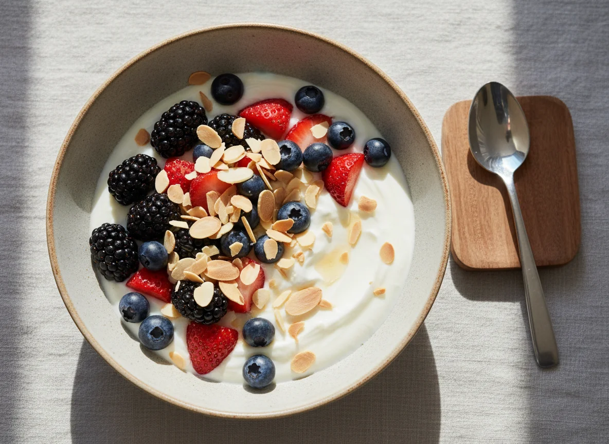 Mixed Berry Yogurt Bowl with Almonds photo