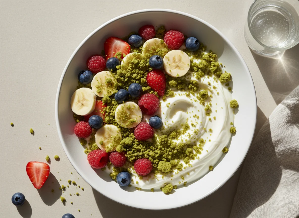 Mixed Berry Yogurt with Matcha Crumble photo