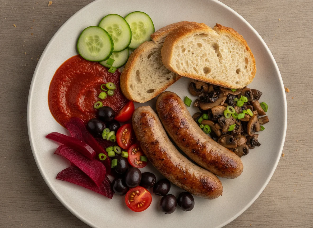 Mixed Breakfast Plate with Sausage and Vegetables photo