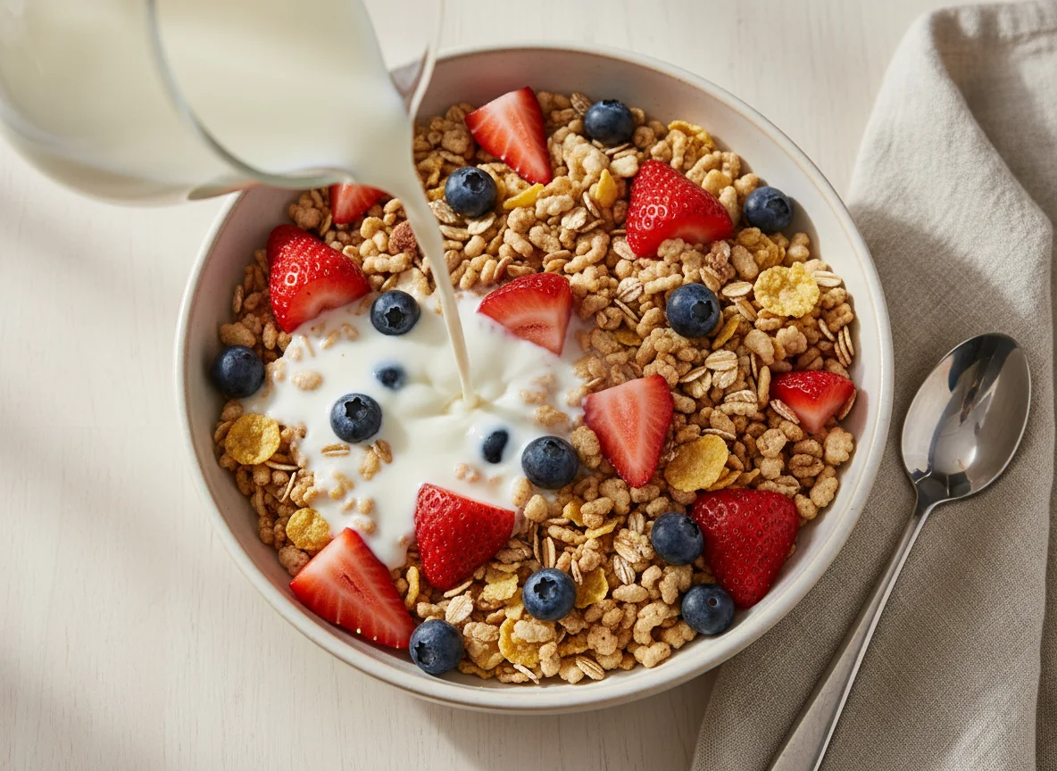 Mixed Cereal with Berries and Milk photo