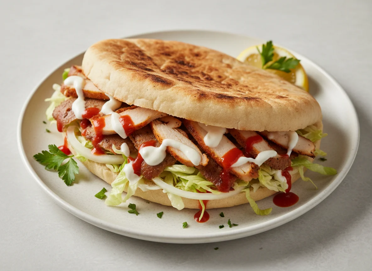 Mixed Chicken and Lamb Kebab in Pitta photo
