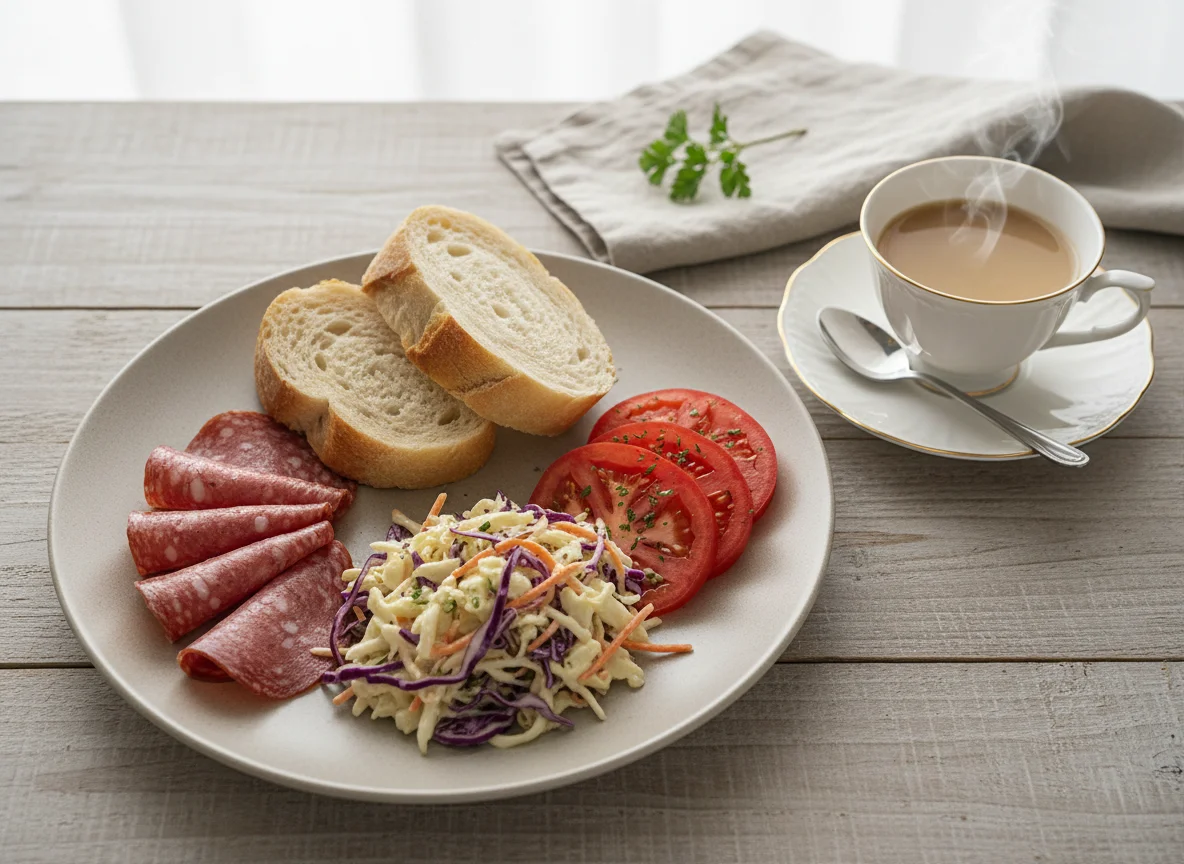 Mixed cold platter with tea photo