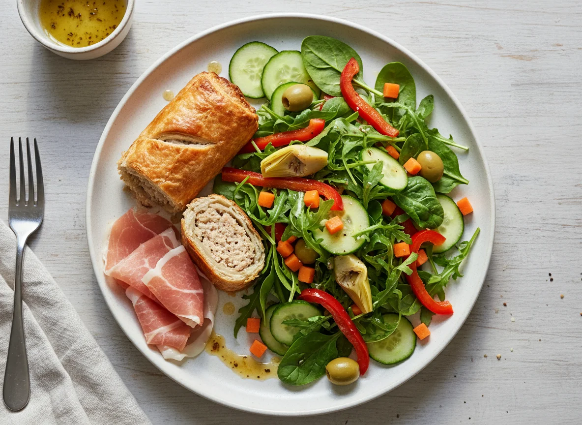 Mixed Deli Salad with Sausage Roll and Prosciutto photo