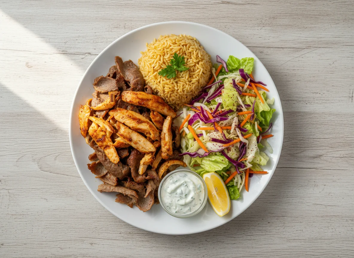 Mixed Doner Kebab with Rice and Salad photo