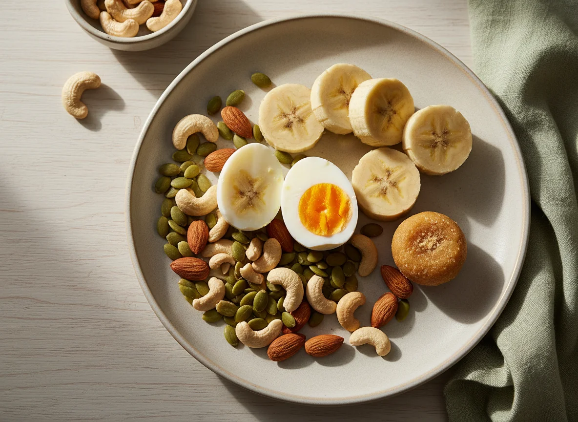 Mixed Dry Fruits, Egg and Boiled Banana photo