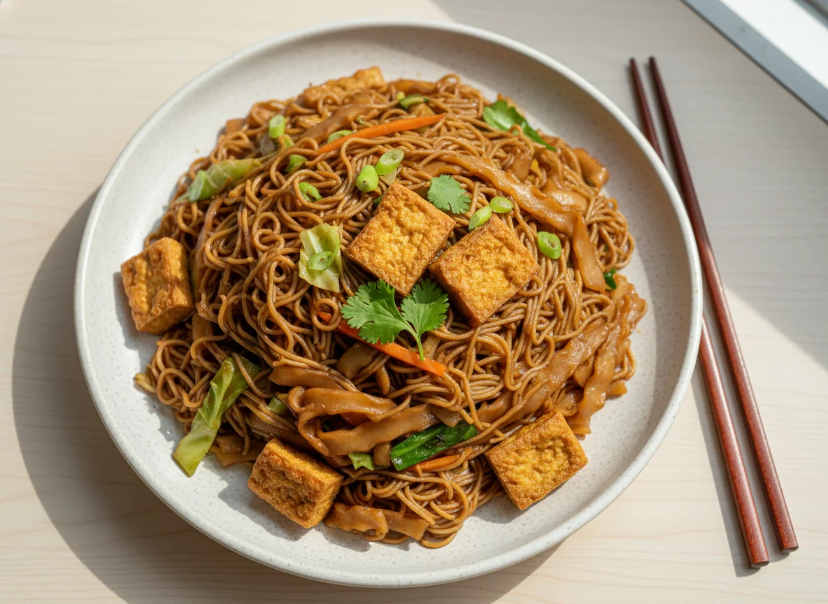 Mixed Fried Noodles with Fried Tofu photo