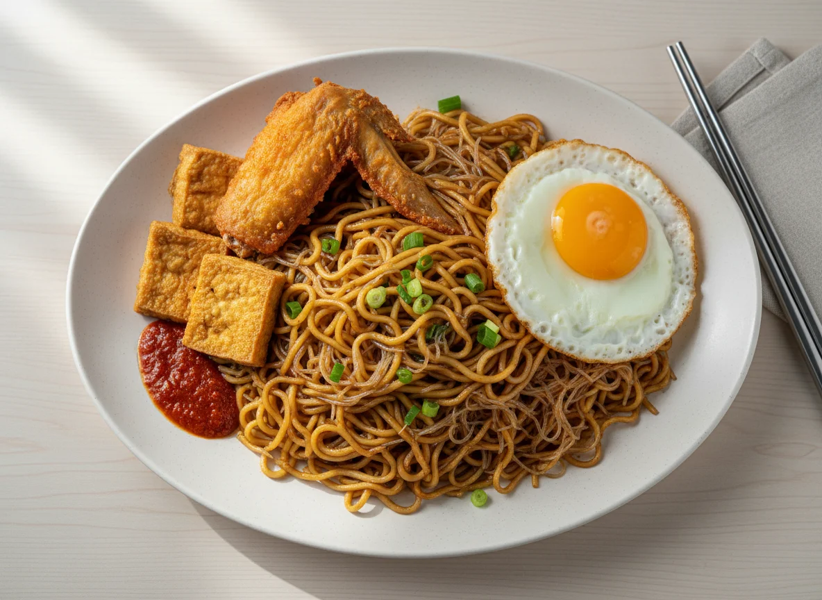 Mixed Fried Noodles with Sides photo