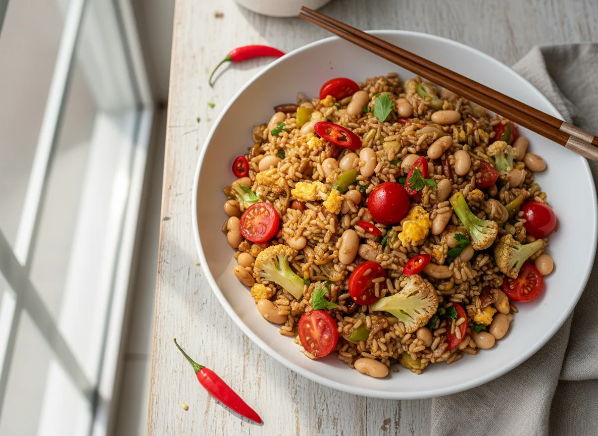 Mixed Fried Rice with Vegetables and Beans photo