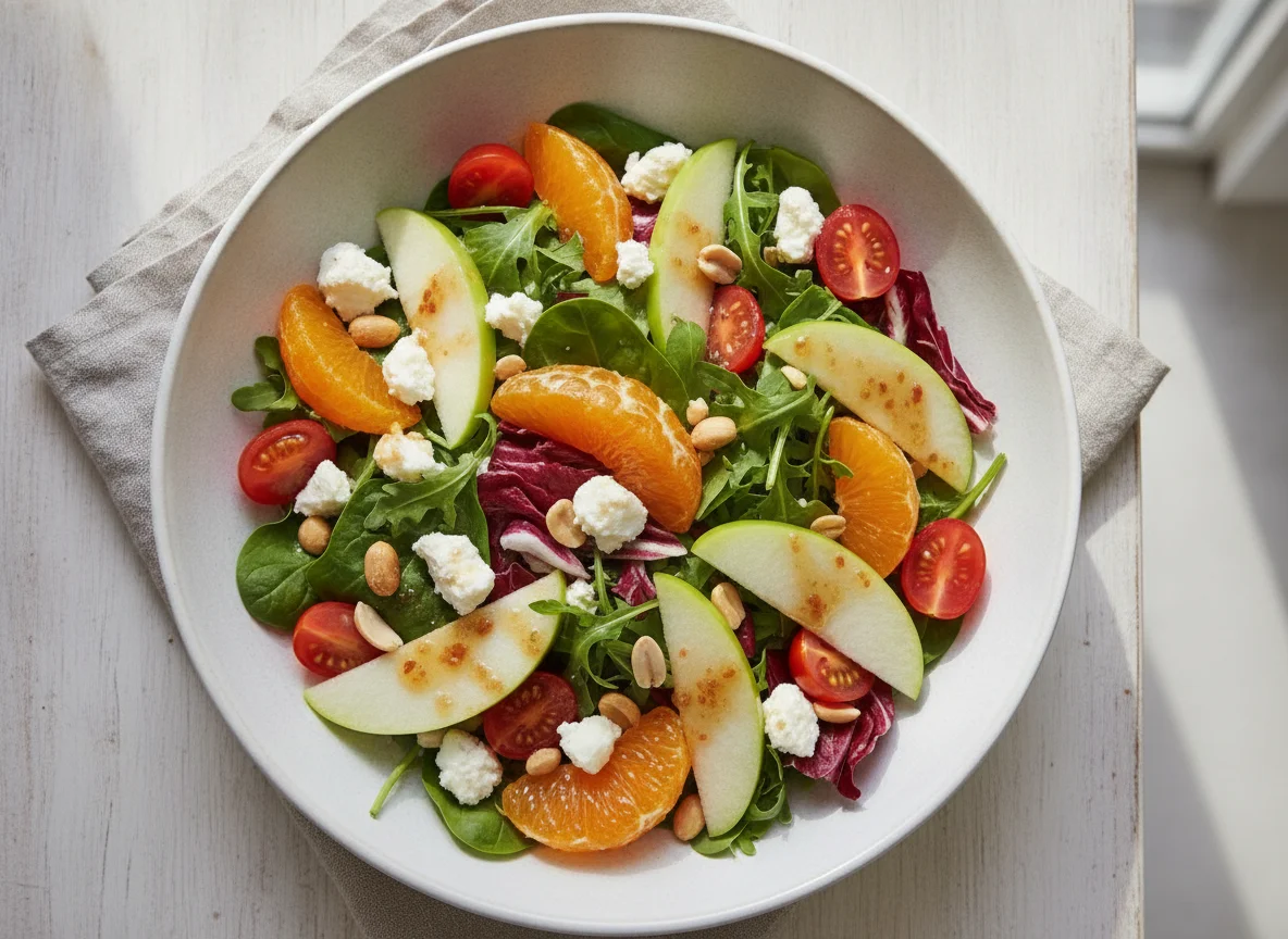 Mixed Fruit and Vegetable Salad with Nuts and Cheese photo