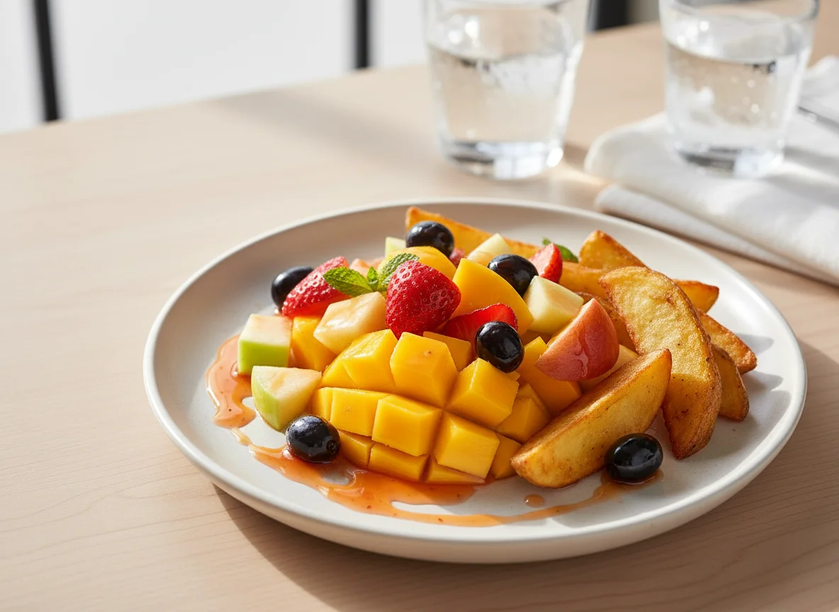 Mixed Fruit Salad with Potato Wedges photo