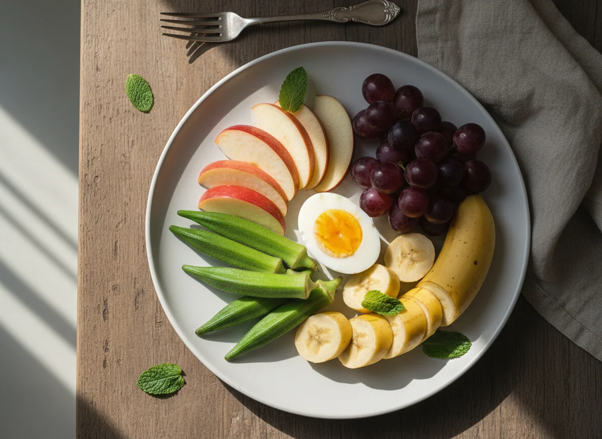 Mixed Fruits, Vegetables, and Eggs photo