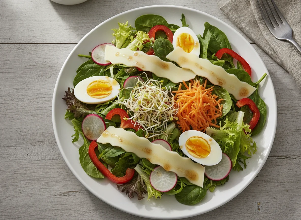 Mixed Garden Salad with Boiled Egg and Cheese photo