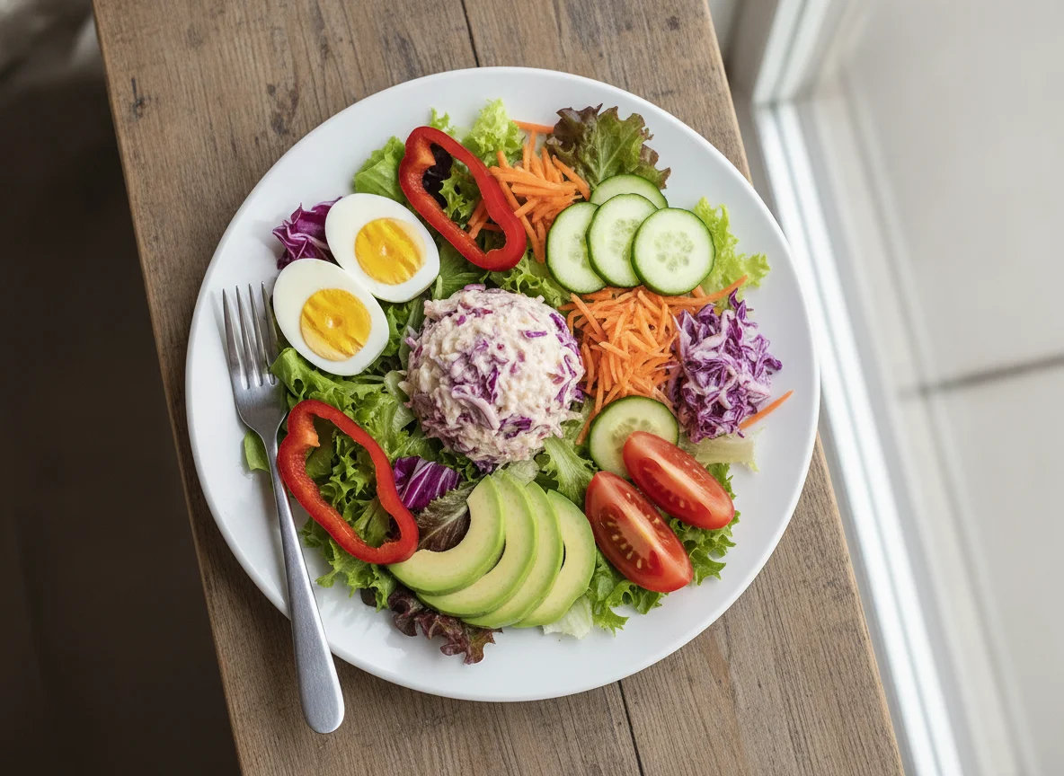 Mixed Garden Salad with Boiled Egg and Coleslaw photo