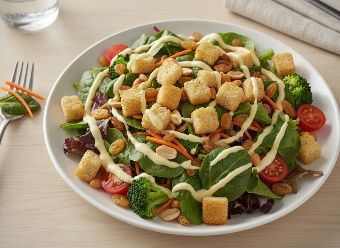 Mixed Garden Salad with Croutons and Dressing photo