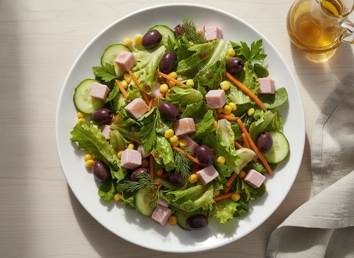 Mixed Garden Salad with Ham and Olives photo