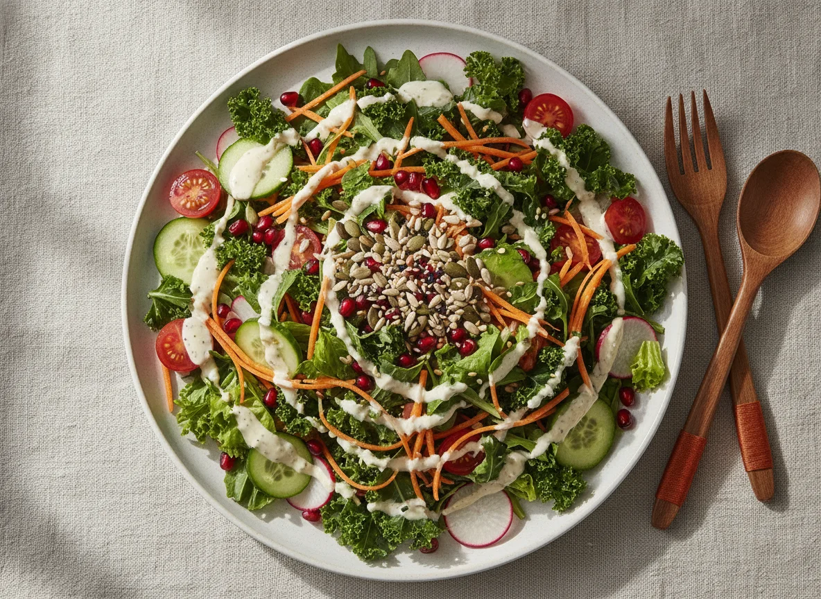 Mixed Garden Salad with Seeds and Creamy Dressing photo