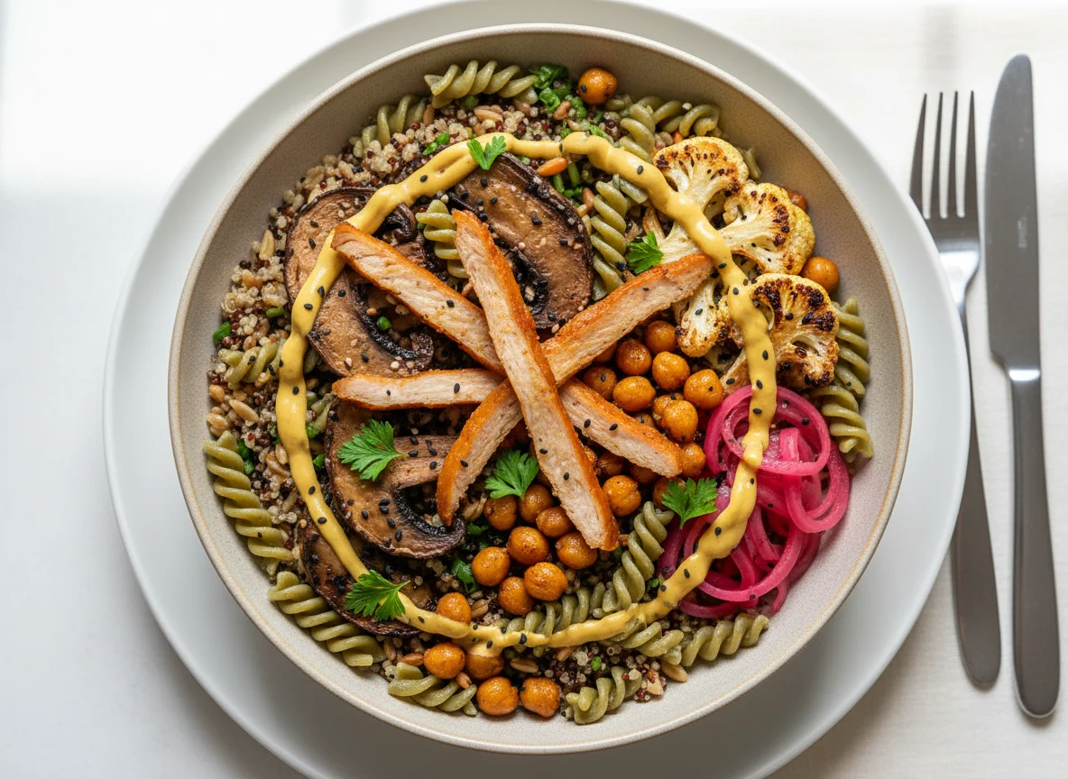 Mixed Grain Bowl with Mushroom and Chicken Jerky photo