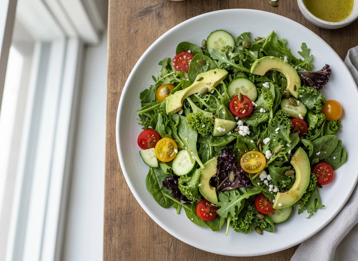 Mixed Green Salad with Avocado and Cherry Tomatoes photo