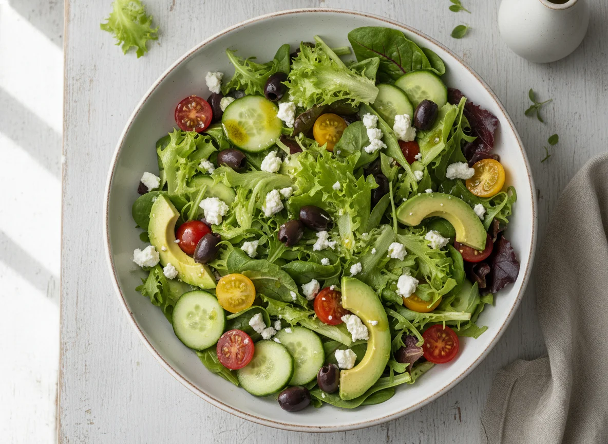 Mixed Green Salad with Avocado and Feta photo