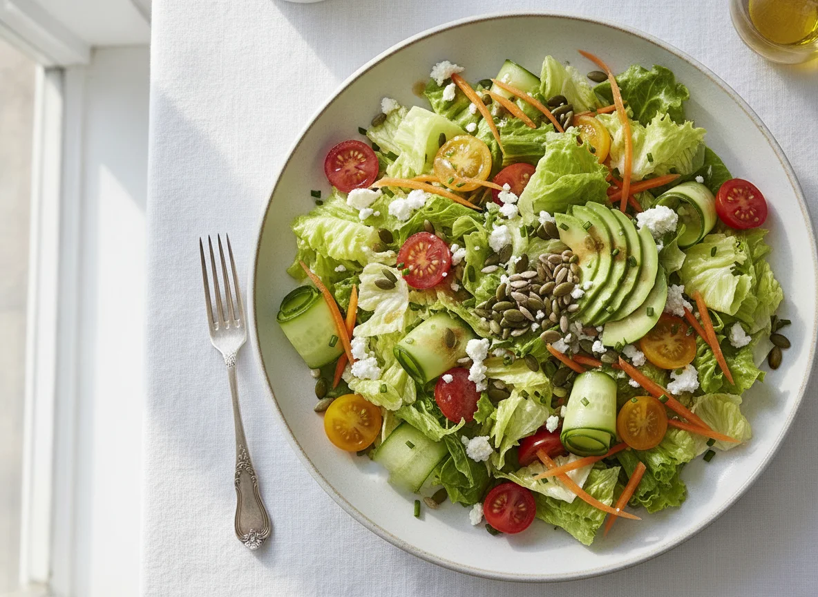 Mixed Green Salad with Avocado and Seeds photo