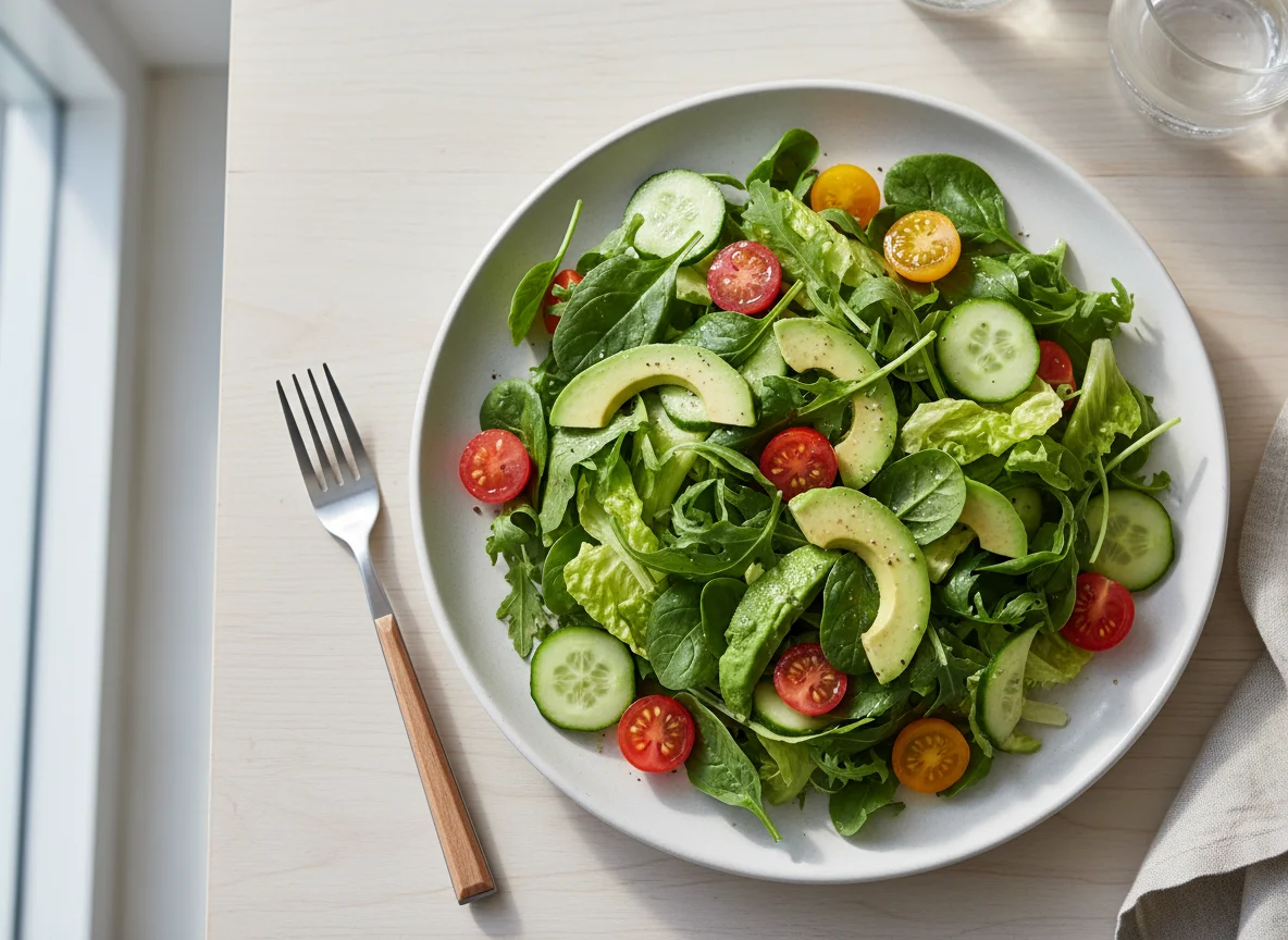 Mixed Green Salad with Avocado and Tomato photo