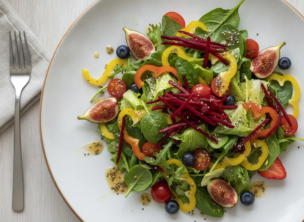 Mixed Green Salad with Beetroot, Peppers, and Berries photo