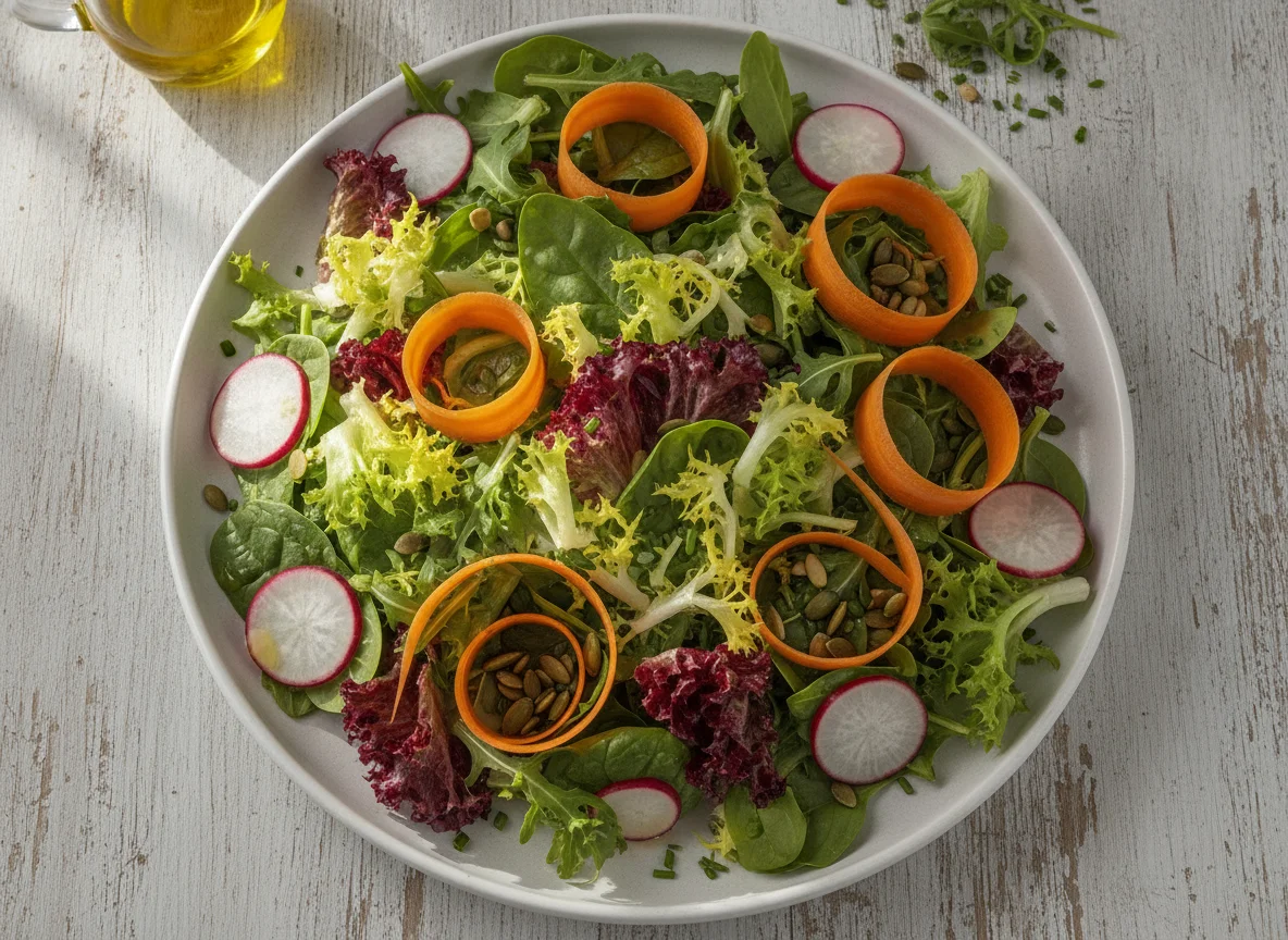 Mixed Green Salad with Carrots and Radishes photo