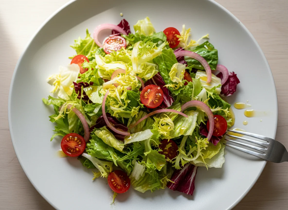 Mixed Green Salad with Cherry Tomatoes and Pickled Onions photo