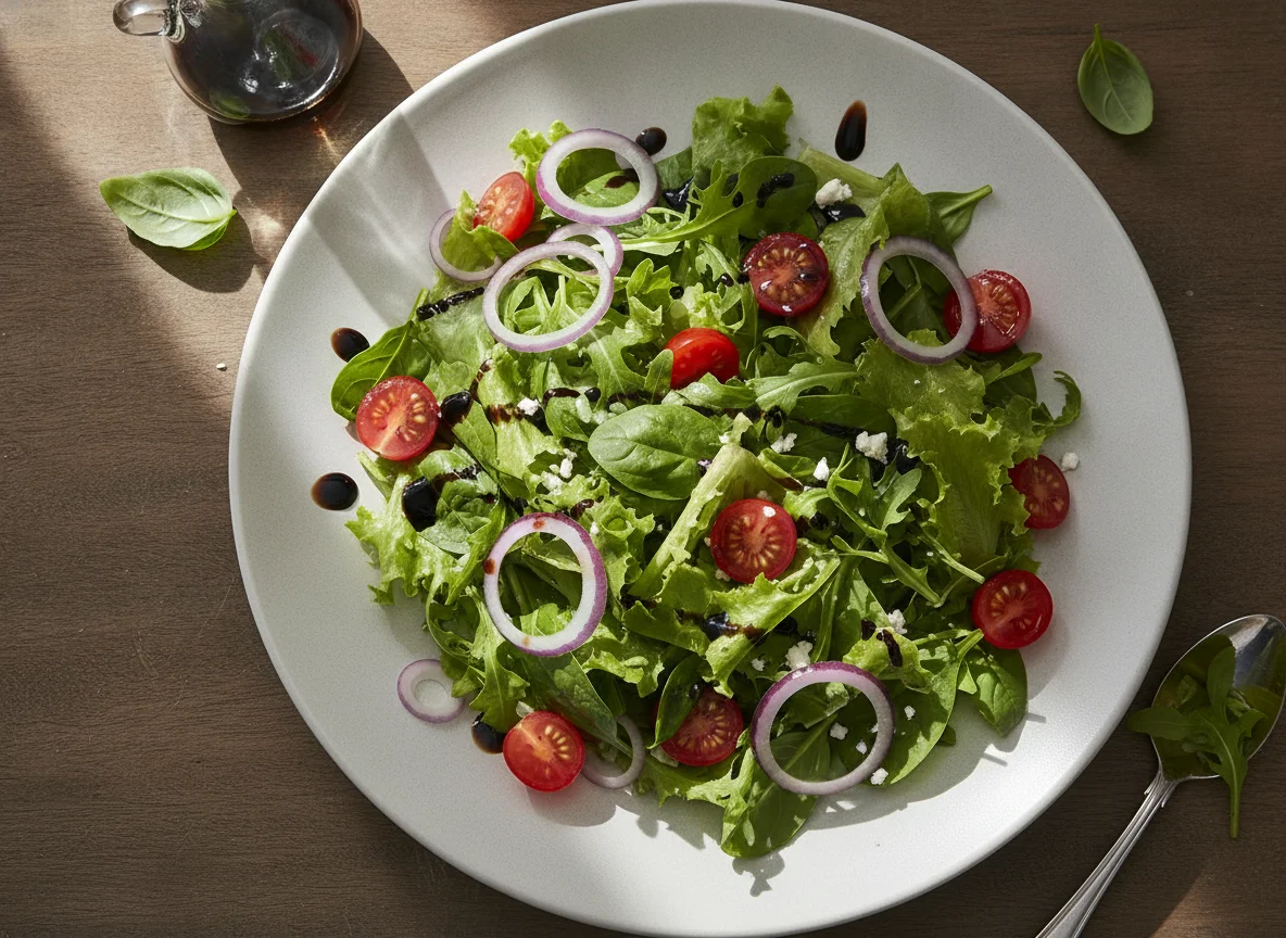 Mixed Green Salad with Cherry Tomatoes and Red Onion photo