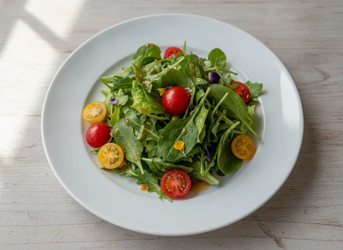 Mixed Green Salad with Cherry Tomatoes and Vinaigrette photo