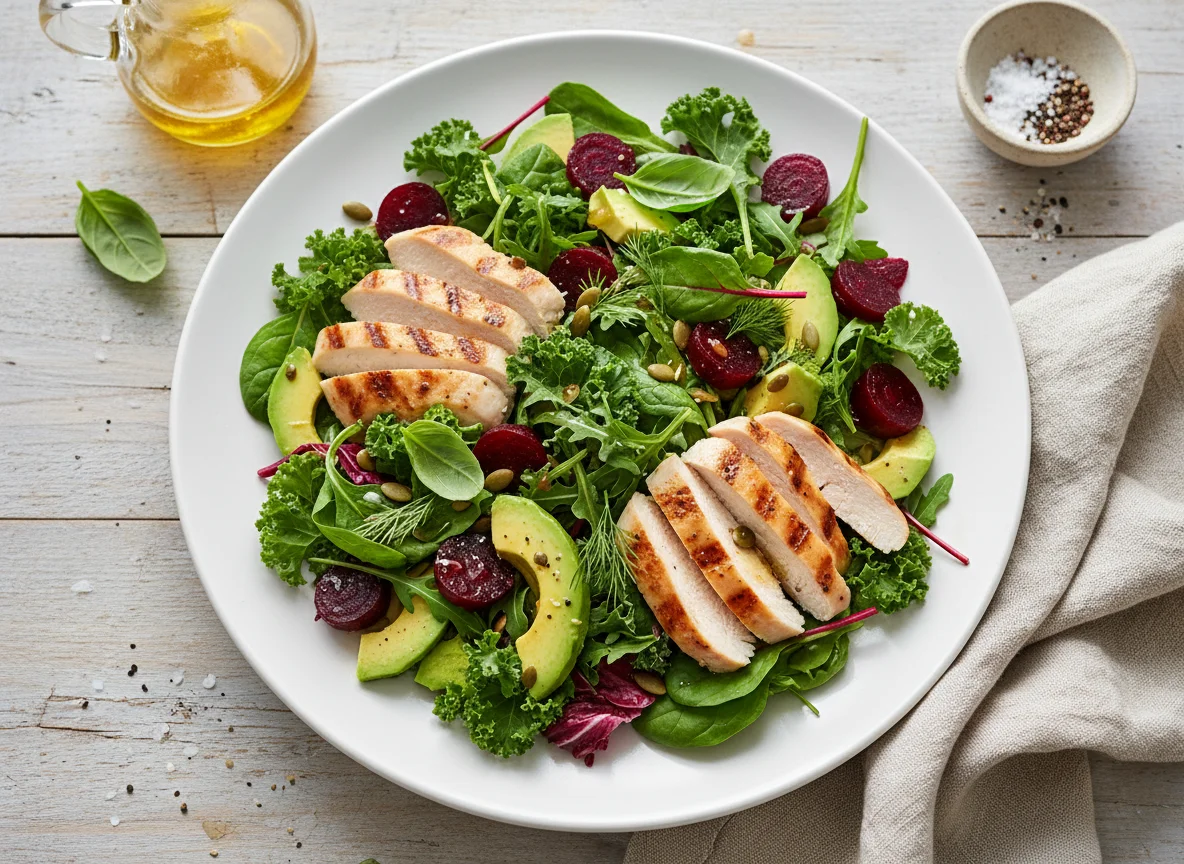 Mixed Green Salad with Chicken and Beets photo