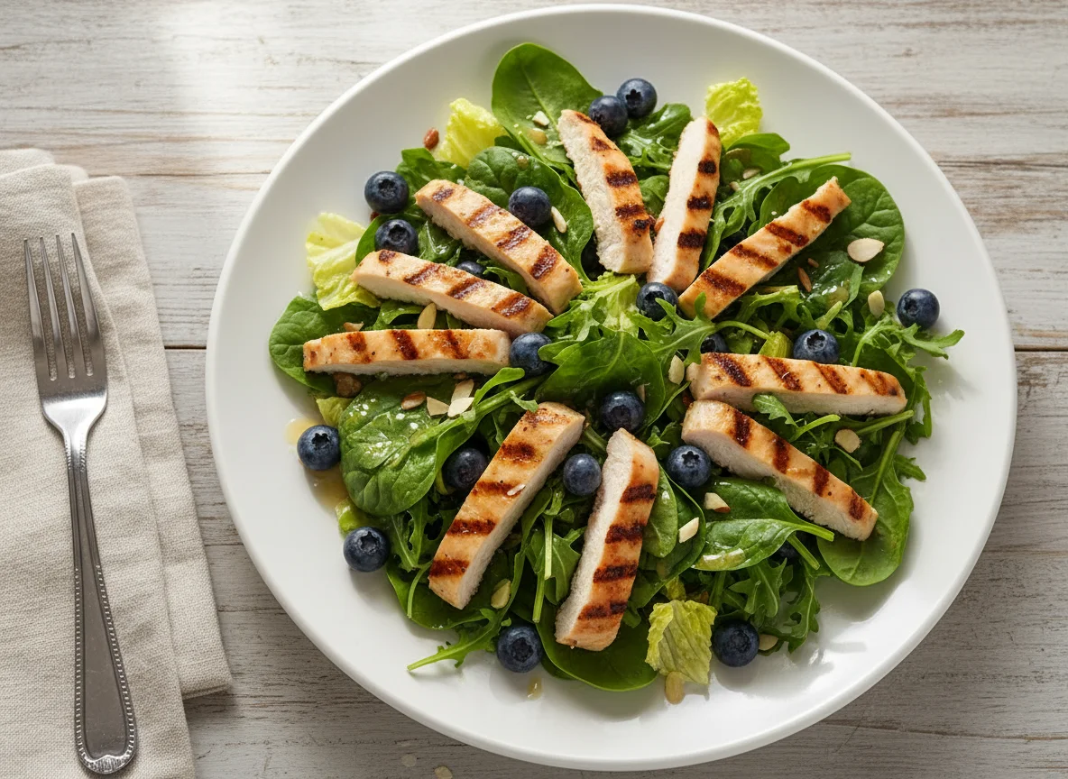 Mixed Green Salad with Chicken and Blueberries photo