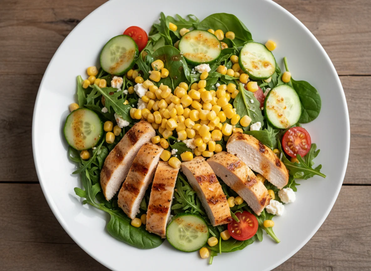 Mixed Green Salad with Chicken and Corn photo