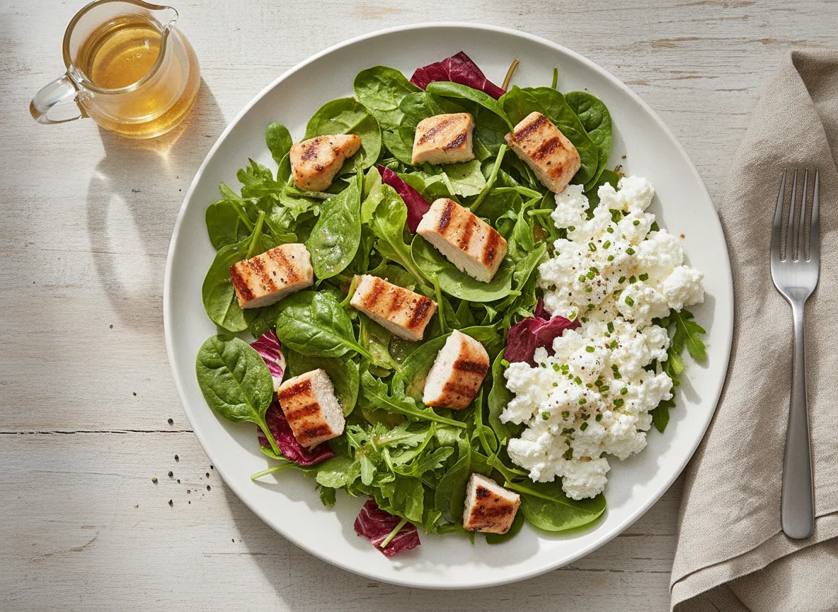 Mixed Green Salad with Chicken and Cottage Cheese photo