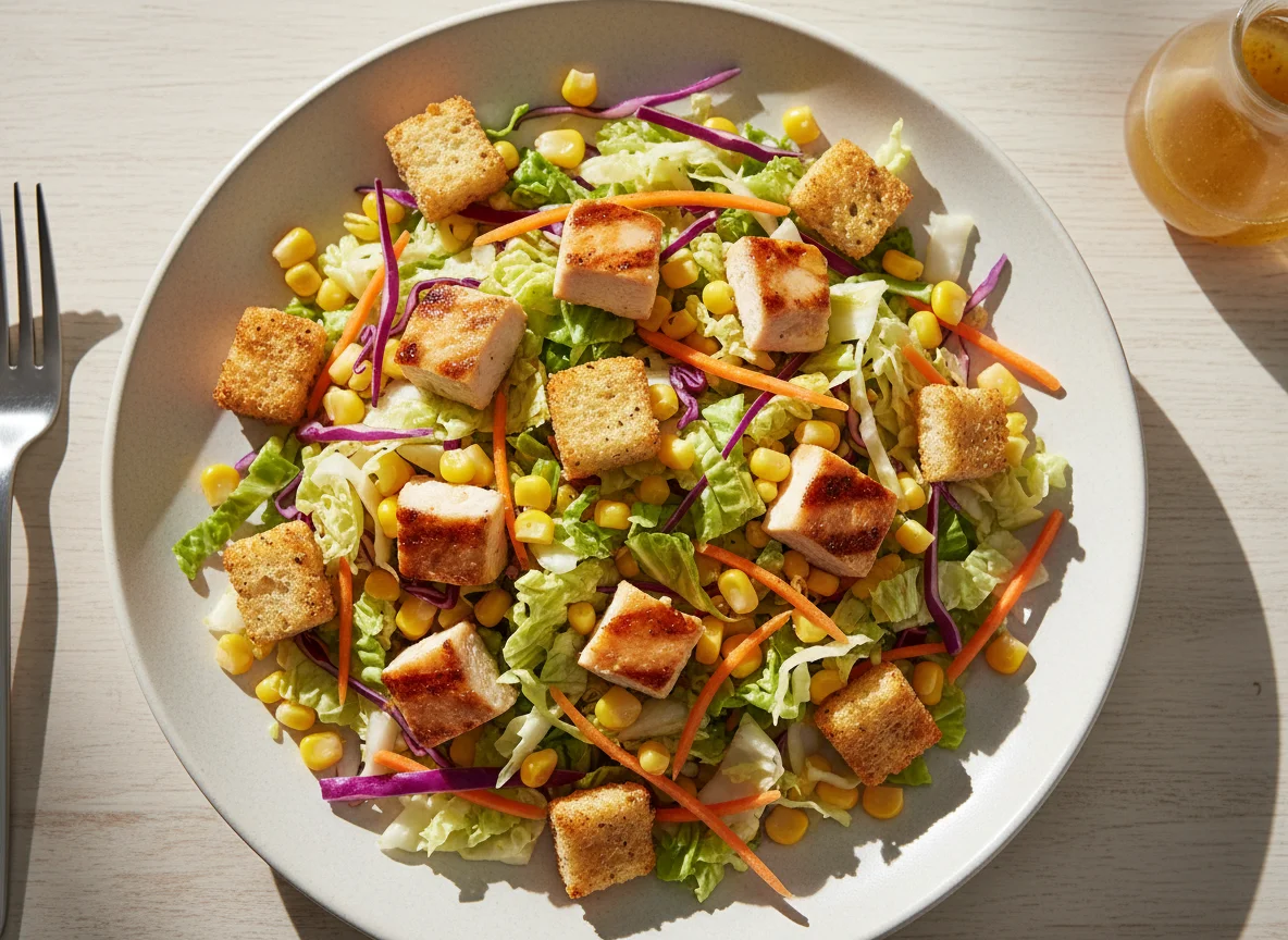 Mixed Green Salad with Chicken and Croutons photo