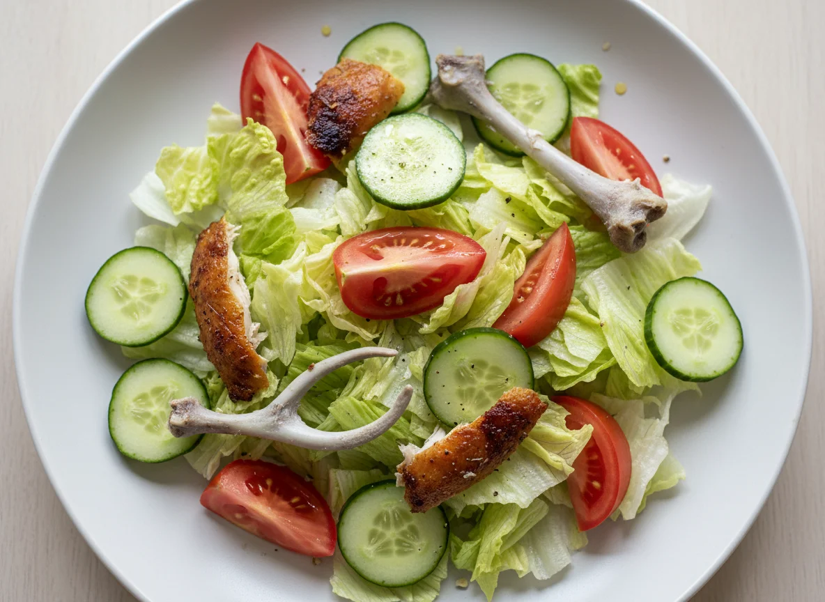 Mixed Green Salad with Chicken Remains photo