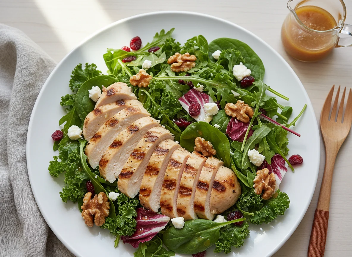 Mixed Green Salad with Chicken, Walnuts, and Dried Cranberries photo