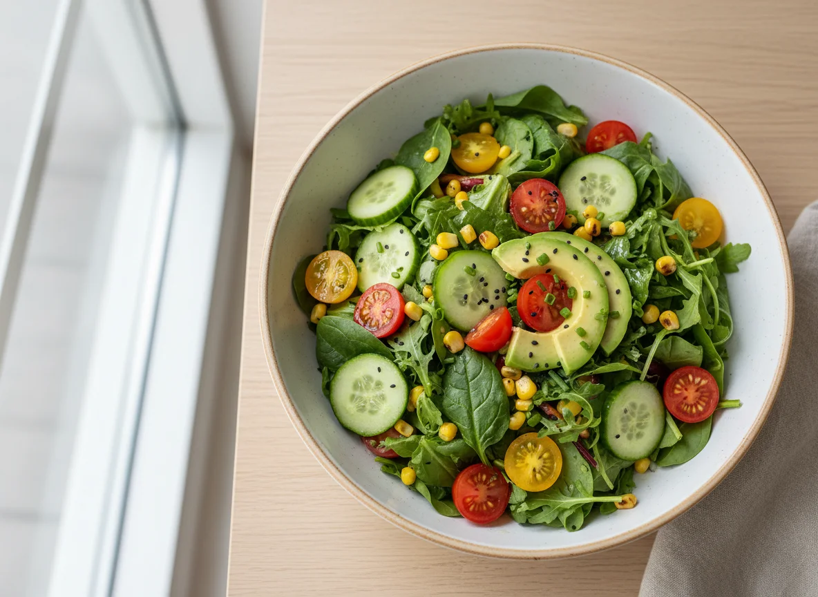 Mixed Green Salad with Corn and Avocado photo