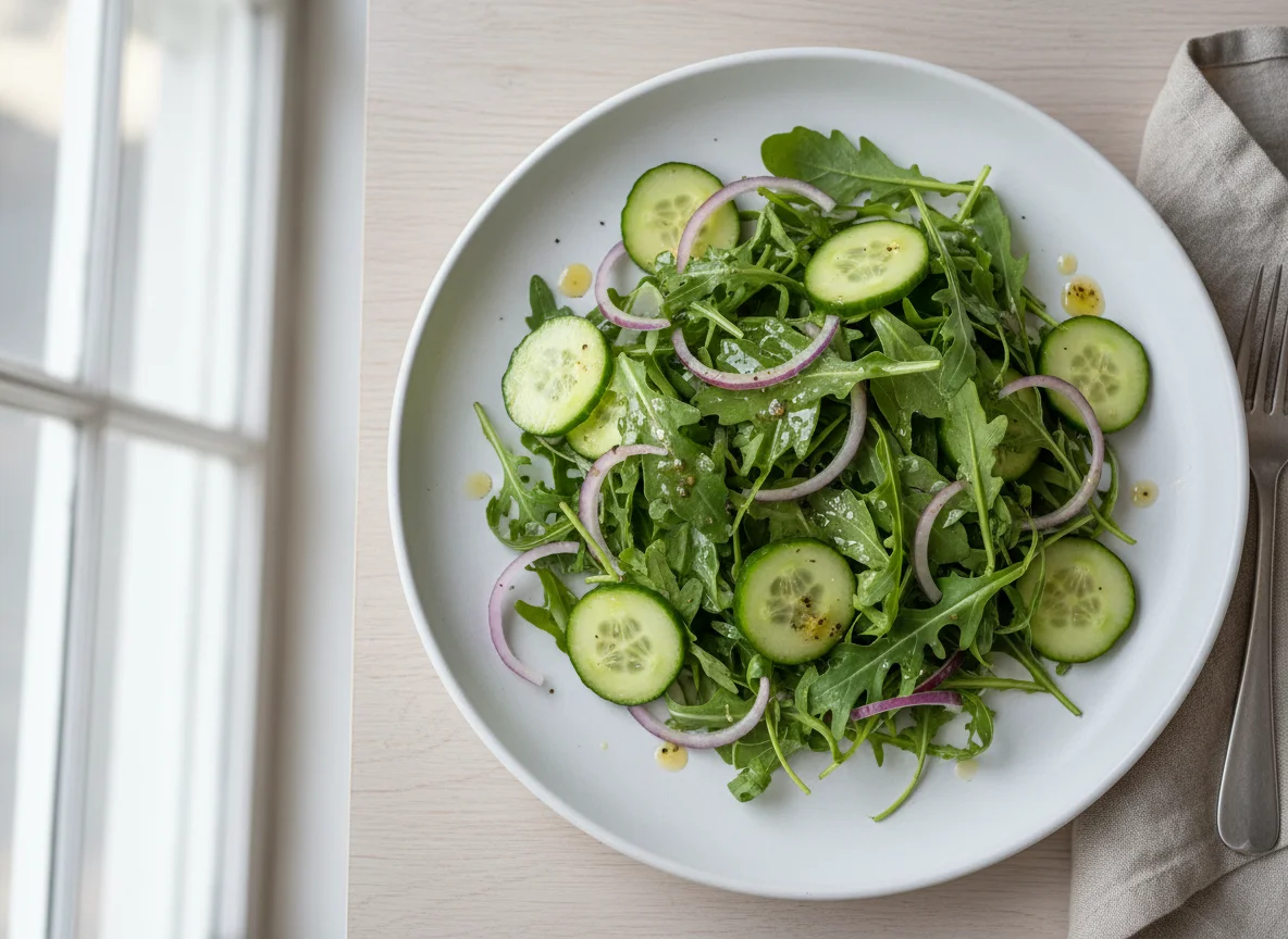 Mixed Green Salad with Cucumber and Red Onion photo