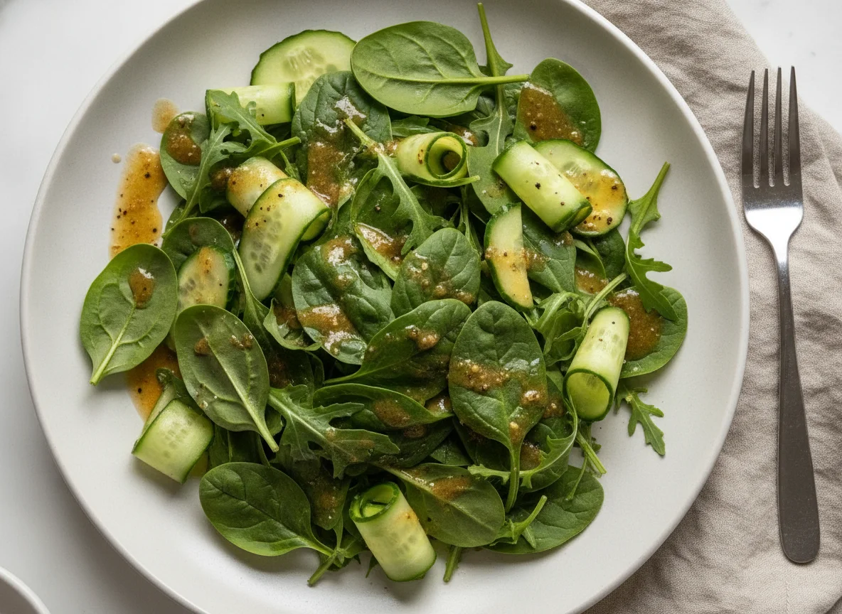 Mixed Green Salad with Cucumber and Vinaigrette photo