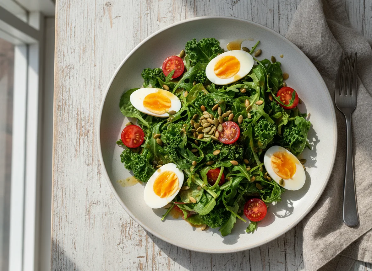 Mixed Green Salad with Egg and Tomato photo