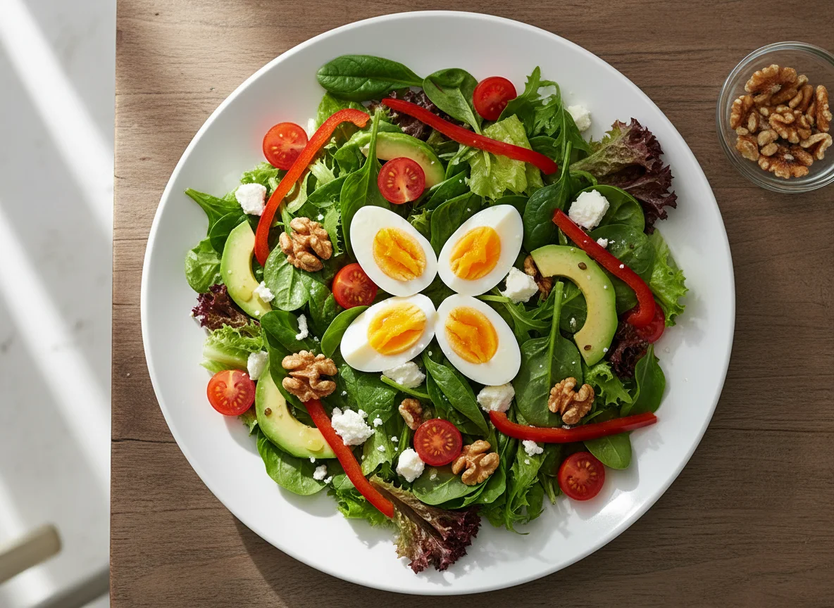 Mixed Green Salad with Egg and Walnuts photo