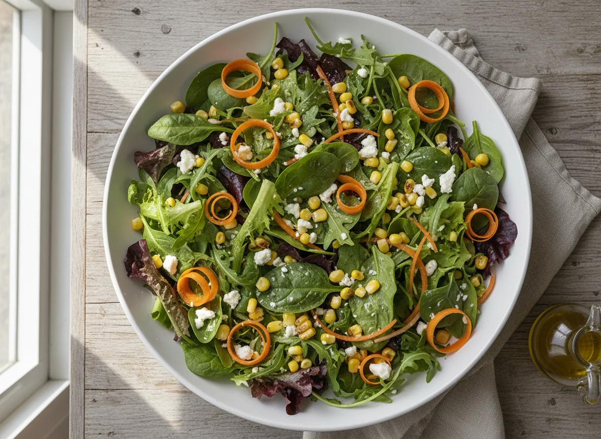 Mixed Green Salad with Feta and Corn photo
